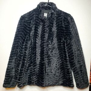 JM Collection Women's Faux Mink Fur Coat Black Fully Lined Hook Closure Sz Med